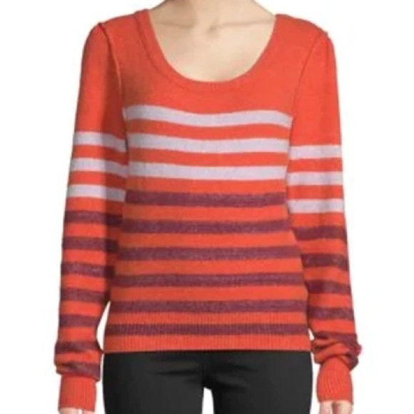 FREE PEOPLE Complete Me Orange Striped Cotton Alpaca Blend Knit Sweater M - Picture 15 of 16